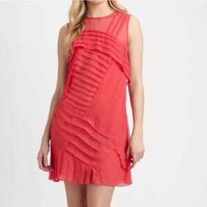 Nanette Lepore All Tuckered Out Silk Aline Dress Size 6 Pink Pleated Sleeveless